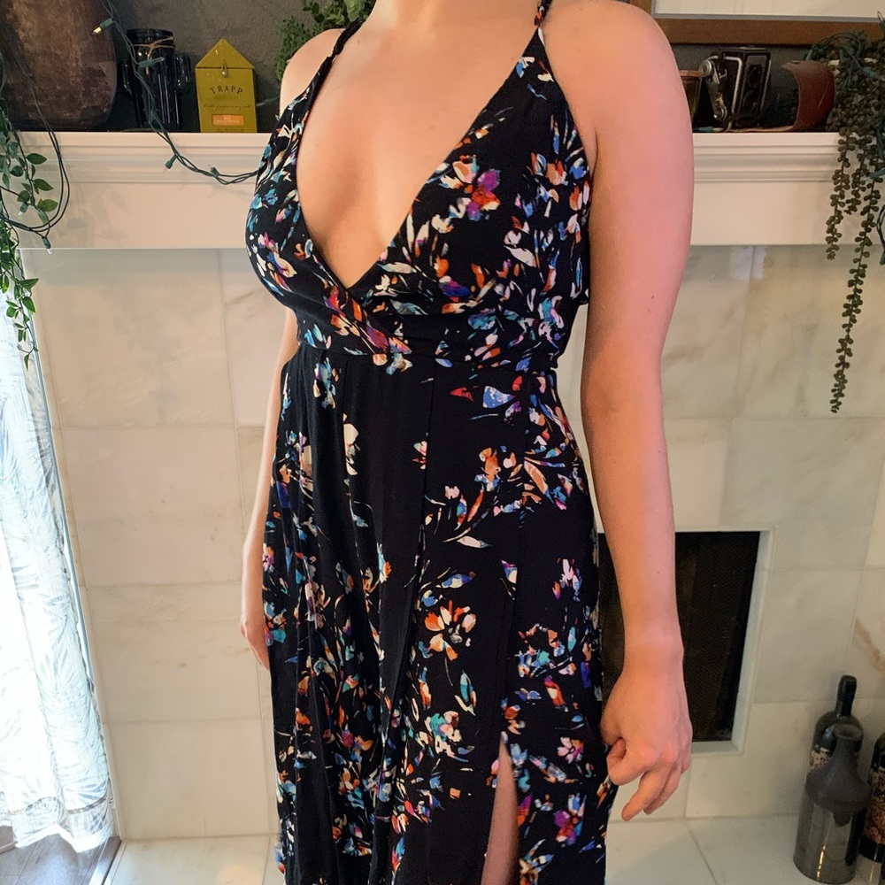 Olivaceous Black Floral Slit Jumpsuit